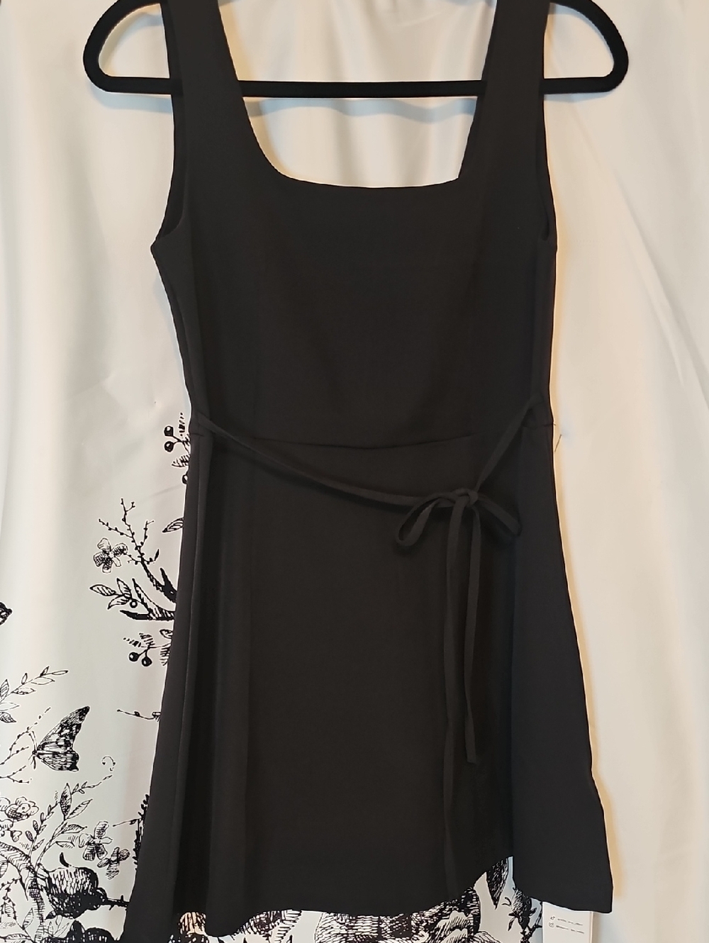 DAZY Black Square Neck Sleeveless Tie Waist A-Line Mini Dress NWT